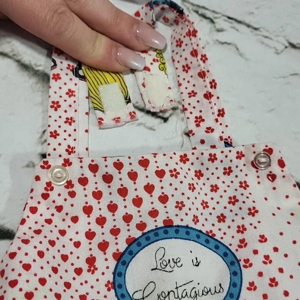 Vintage Handmade Doll Dress Love Is Contagious Red‎ Calico Print